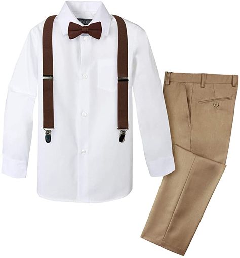 Suspenders Outfit, Wedding Outfit For Boys, Grey Suspenders, Black Suspenders, White Long Sleeves, Suspenders Men, Khaki Pants Men, White Set, Checkered Shirt