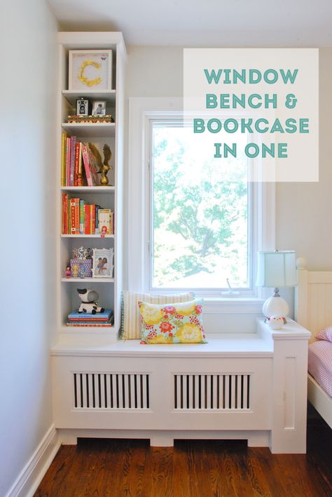 Rambling Renovators: Window Bench & Bookcase In One. Have Andy build this out along with the entertainment system. Bench Bookcase, Small Bedroom Organization Ideas, Bedroom Organization Ideas, Bench Window Seat, Bench Window, Diy Window Seat, Smart Bedroom, Small Bedroom Organization, Window Bench