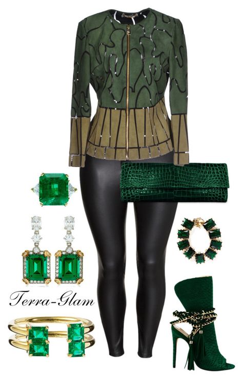 "Emerald Queen" by terra-glam ❤ liked on Polyvore featuring H&M, Versace, Jemma Wynne, Eddie Borgo, CARAT* and J. Birnbach Luxury Green Chic Shorts, Luxury Green Chic Cardigan, Improve Style, Claire Huxtable, Luxury Green Corset For Women, Luxury High-waisted Green Pants, Terra Glam, Night Out Fall Outfit, Green Purses