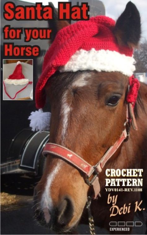 Santa Horse Hat Crochet Pattern Pony Costumes, Pet Crochet, Horse Clothing, Cowgirl Christmas, Stable Ideas, Crochet Pet, Parade Ideas, Crochet Horse, Bonnet Pattern