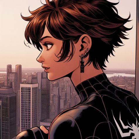 Short Anime Hairstyles Female Real Life, Spiderman Oc Girl, Woman In Suit, Comics Art, Anime Hair, Girl Short Hair, Pixie Hairstyles, Short Hairstyles For Women, Character Design Inspiration