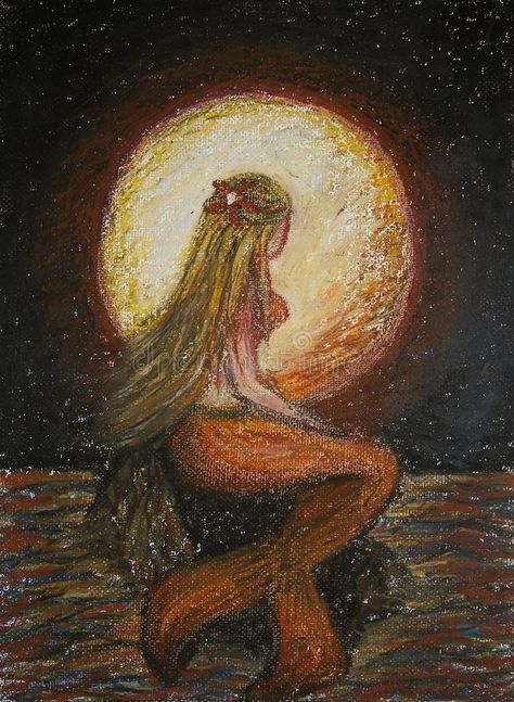 Mermaid Oil Pastel Art, Mermaid Oil, Mermaid Laying On Rock, Blonde Mermaid, Background Fantasy, Mermaid Gouache Painting, Mermaid Lagoon Painting, Oil Pastels Painting, Mermaid Impressionist Painting