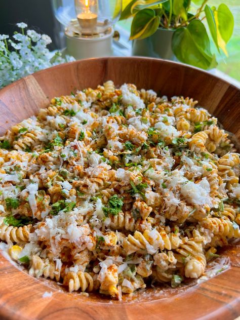 Spicy Crema, Street Corn Pasta Salad, Street Corn Pasta, Corn Pasta Salad, Corn Pasta, Garlic Juice, Lime Sauce, Simple Sandwiches, Bread Appetizers