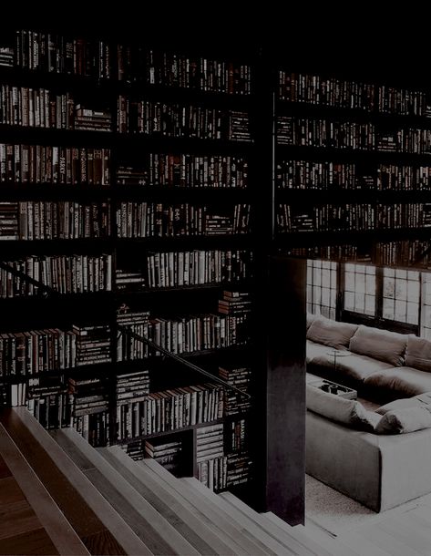 Dark Modern Library, Dark Home Library, Library Aesthetic Home, Dark Library Aesthetic, Black Home Aesthetic, Black House Aesthetic, Mafia House Aesthetic, Dark House Aesthetic, Home Library Aesthetic