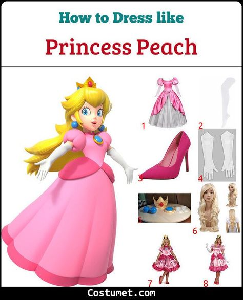 Princess Peach Costume for Cosplay & Halloween 2021 Mario And Princess Peach Costume, Princess Peach Costume Diy, Princess Peach Halloween Costume, Princess Peach Halloween, Ball Gloves, Princess Peach Dress, Halloween Costume Shoes, Princess Peach Costume, Princess Peach Cosplay