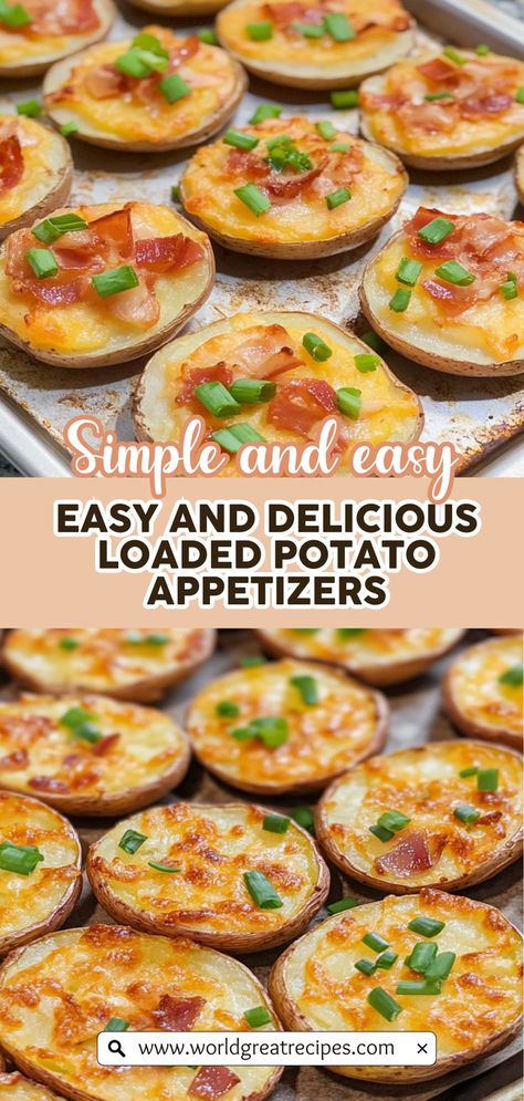 Looking for a crowd-pleasing appetizer that’s both easy and delicious? These Loaded Baked Potato Rounds are the answer! With their crispy edges and soft centers, these baked potato bites are topped with all your favorite flavors, including sharp cheddar cheese, crunchy bacon, and tangy sour cream. They are perfect for parties, movie nights, or just a cozy dinner at home. Follow our simple recipe and watch them disappear in no time! Potato Rounds Appetizers, Loaded Baked Potato Rounds, Loaded Potato Rounds, Smashed Potato Pizza Bites, Potato Wedges Loaded, Twice Baked Potato Dip, Twice Baked Potatoes Appetizer, Potato Rounds With Cheese And Bacon, Loaded Potato Bites Appetizers