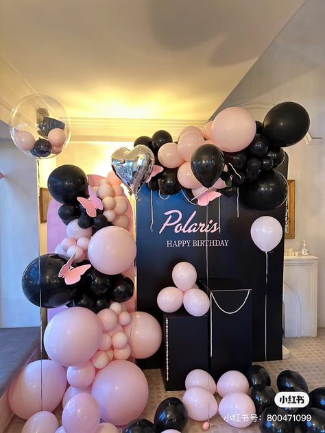 Black White Pink Decorations Party, Pink Black And White Decorations, Pink Silver Black Party Decorations, Black White And Pink Birthday Decor, Black And Pink Balloons Decoration, Black And Pink Decorations Party, Black And Pink Theme Party, Pink Black And Silver Party Decor, Pink And Black Birthday Theme