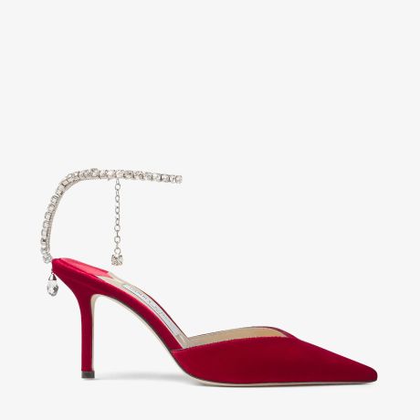 SAEDA 85 | Red Velvet Pumps with Crystal Embellishment | Winter 2022 collection | JIMMY CHOO Jimmy Choo Saeda 100, Jimmy Choo Saeda, Jimmy Choo Bing, Bottega Veneta Jodie, Feminine Urge, Velvet Pumps, Wedge Espadrilles, Shoes Luxury, Jimmy Choo Shoes