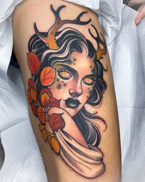 Lady Portrait, Book Tattoo, Neo Traditional, Tattoo On, Traditional Tattoo, Artist Studio, Portrait Tattoo, Surrealism, Deer