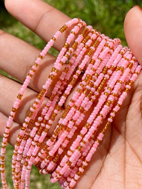 Pink & Gold Removable Screw On Waist Beads Pink Waist Beads Designs, Pink And Gold Waist Beads, Adjustable Pink Waist Beads With Spacer Beads, Adjustable Gold Beaded Waist Beads, Adjustable Multicolor Gold Beaded Waist Beads, Waist Beads African, Beaded Jewelry Earrings, Belly Chain, Kwanzaa