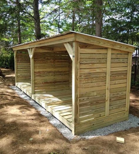 Wood Storage Sheds Diy, Diy Storage Sheds Ideas Backyard, Open Shed Ideas, Lawnmower Shed, Woodshed Ideas, Wood Shed Ideas, 10x10 Shed, Building A Wood Shed, Open Shed