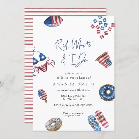 Patriotic 4th July Red White & I Do Bridal Shower Independence Cards - patriotic, 4th of july, bachelorette party, bridal shower, red white and i do, patriotic shower invitation, independence day, fireworks, red and blue, stars and stripes Party Sparklers, Independence Day Fireworks, 4th July Crafts, Blue Bridal Shower, Bachelorette Party Invitations, Yule Decorations, July Crafts, Couple Shower, 4th July