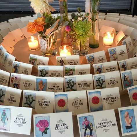 Loteria Table Numbers, Mexican Folk Wedding, Wedding Loteria, Fall Mexican Wedding, Loteria Wedding, Frida Wedding, Xcaret Wedding, Hispanic Wedding, Marfa Wedding