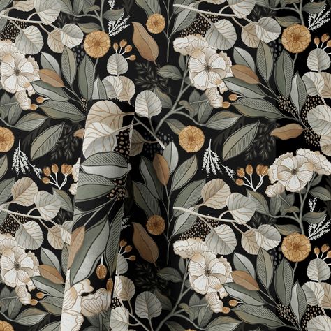 Bathroom Wallpaper Accent Wall, Wallpaper Moody, Vintage Maximalist Decor, Dark Floral Wallpaper, Matt Wallpaper, Floral Room, Paint Wall, Wallpaper Dark, Plant Wallpaper