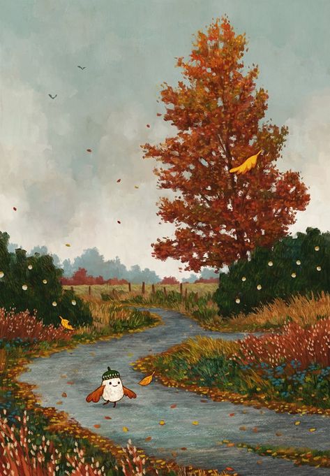 Autumn Scenery Illustration, Fall Scene Illustration, Autumn Art Wallpaper, Fall Posters, Fall Moodboard, Pumpkin Paint, Fall Illustration, Kunst Inspo, Halloween Pics