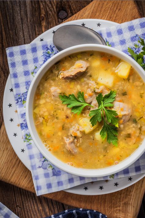 Classic Krupnik is a comforting Polish soup cooked on a rich meat & veg broth, full of lovely barley. Tap HERE to try it! Polish Sausage Recipes, Cabbage Skillet, Polish Soup, Barley Soup Recipe, Polish Dishes, Kielbasa And Cabbage, Amish Bread, Heritage Recipes, Barley Recipe