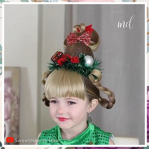 Christmas Hairstyles - Just In! Fantastic ideas from leading brands to meet your supply needs. Cindy Lou Who Hair, Crazy Hair For Kids, Cute Toddler Hairstyles, Cotton Candy Hair, Girl Hair Dos, Wacky Hair Days, Wacky Hair, Cindy Lou, Ribbon Hairstyle