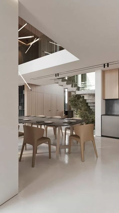 CONTEMPORARY ART - NK Dining Area Double Height, Double Height Dining Room Modern, Double Height Dining Area, Double Height Dining Room, Minimal Dining, Diner Table, Minimalist Dining Room, Dining Room Contemporary, Double Height