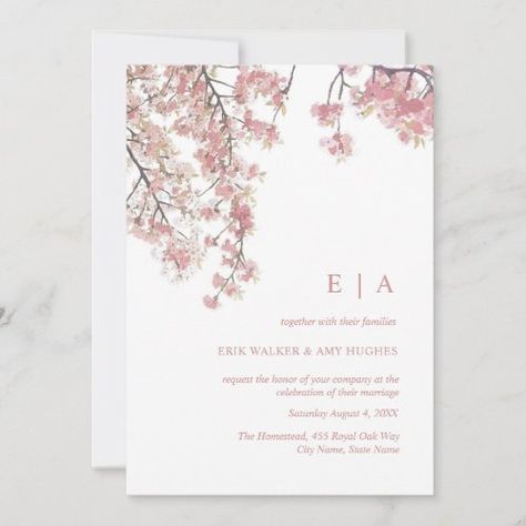 $3.08 | Pink watercolor cherry blossom wedding invitation #wedding, elegant, simple, pink, pastel, botanical, watercolor, blossom, floral, sakura Cherry Blossom Party, Cherry Blossom Wedding Invitations, Nature Themed Wedding, Cherry Blossom Theme, Quince Invitations, Blossom Wedding, Cherry Blossom Wedding, Wedding Invitation Size, Simple Elegant Wedding