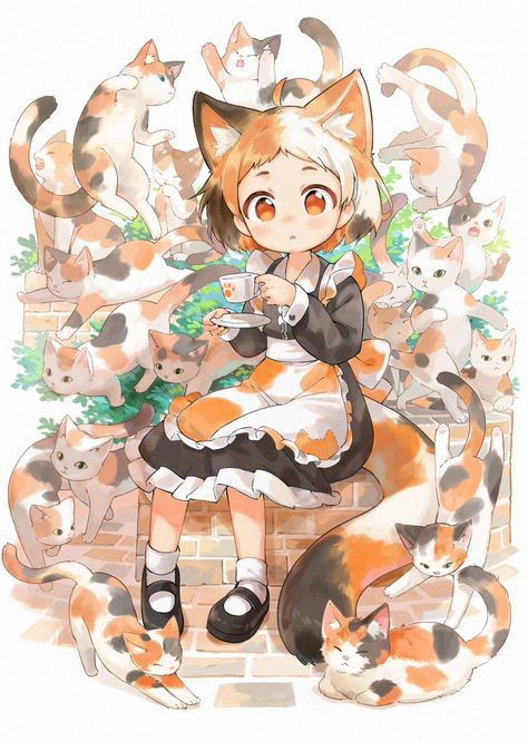 Cats Chibi, Animal Anime, Sand Cat, Pumpkin Images, Calico Cats, Cat Oc, Cute Animal Drawings Kawaii, Cat Character, Anime Animals