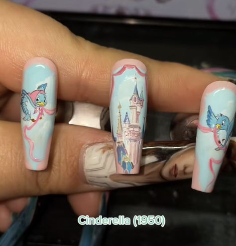 Cinderella Aesthetic Nails, Cinderella Nails Designs Disney, Disney Castle Nails, Cinderella Nails Designs, Cinderella Nail Art, Nails Cinderella, Sleeping Beauty Nails, Cinderella Inspired Nails, Printable Nail Art Practice Sheet