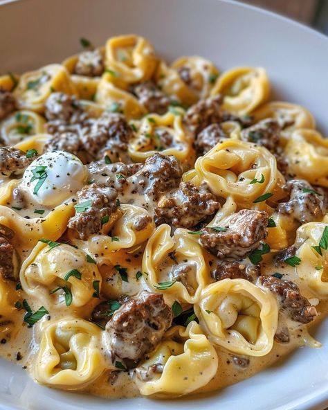 Philly Cheesesteak Tortellini Pasta – carammelle Steak Pasta, Pasta Meals, Tortellini Recipes, Tortellini Pasta, Pasta Ingredients, Philly Cheesesteak, Cheese Tortellini, Philly Cheese Steak, Provolone