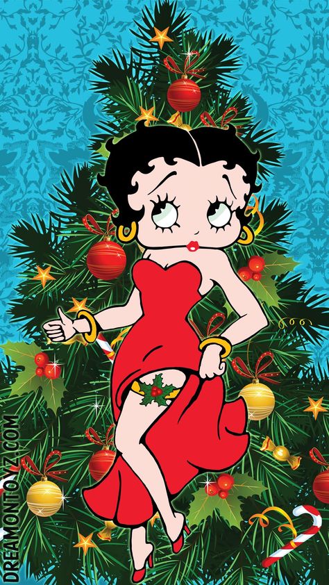 Free Cartoon Character Betty Boop Cell - Mobile Phone Backgrounds and Wallpapers - iPhone Dimensions / Size: 750 x 1334 - 1080 x 1920 BB wearing ling red gown with holly garter on her leg, giving the thumbs up in front of a Christmas tree #Dreamontoyz Betty Cartoon, Betty Boop Christmas, Free Cartoon Characters, Tree Wallpaper Iphone, Iphone Cartoon, Betty Boop Classic, Betty Boop Quotes, Desktop Images, Betty Boop Cartoon