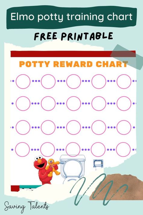 A free printable Elmo potty training chart for kids and toddlers who are learning how to use the potty. Homemade Potty Training Chart, Paw Patrol Potty Training Chart, Dinosaur Potty Chart, Elmo Potty, Potty Training Chart Dinosaur, Potty Sticker Chart, Potty Training Signs Of Readiness, Sticker Chart Printable, Printable Potty Chart