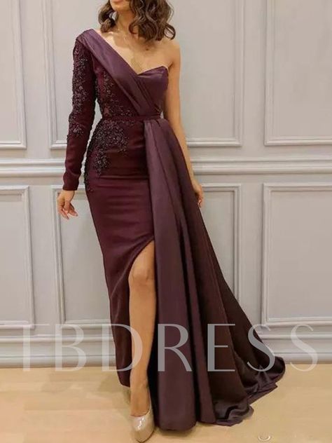 Wedding Guest Dress Floor-Length Embroidery Long Sleeve Fall Women's Dress Open Back Evening Gown, Summer Evening Dress, Outfits Fo, Purple Evening Dress, Formal Prom Dresses Long, Cheap Party Dresses, Mermaid Evening Gown, Long Prom Gowns, Long Sleeve Evening Dresses