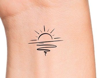 Sun And Wave Tattoo, Tropical Tattoo, Heart Temporary Tattoos, Hip Thigh Tattoos, Hiking Tattoo, Wave Tattoo, Wrist Tattoos For Guys, Custom Temporary Tattoos, Beach Tattoo