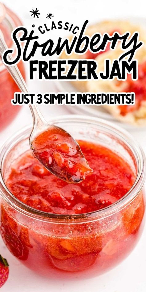 Strawberry Jelly Recipe Freezer Jam, Easy Strawberry Freezer Jam Recipe, Strawberry Freezer Jam Recipe With Certo, Freezer Jelly Strawberry, Homemade Freezer Jam, Freezer Jam Strawberry Low Sugar, Easy Strawberry Preserves, How To Make Freezer Jam, Strawberry Freezer Jam Recipe No Pectin