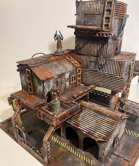 Post Apocalyptic Miniatures, Post Apocalyptic Buildings, Warhammer Buildings, Warhammer Scenery, Necromunda Underhive, Necromunda Terrain, Scifi Building, Dnd Crafts, Apocalypse Aesthetic