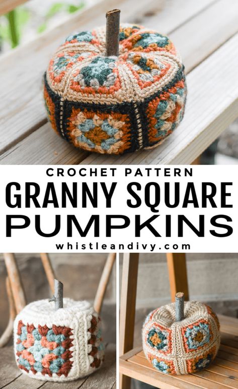 Classic meets modern with these pretty granny square pumpkins. With endless color possibilities and almost as many ways to put them together, you can make a granny square pumpkin collection as unique as you. This pumpkin pattern is versatile so you can try switching up your yarn weight to make big chunky pumpkins! #crochet #moderncrochet #crochetpumpkins #grannysquare #moderngrannysquare #grannysquarepumpkin #fallcrochet #autumcrochet #moderncrochetpattern Pumpkins Knitted, Square Pumpkin, Crochet Holiday, Fall Crochet, Fall Crochet Patterns, Modern Crochet Patterns, Adornos Halloween, Zucca Halloween, Halloween Crochet Patterns