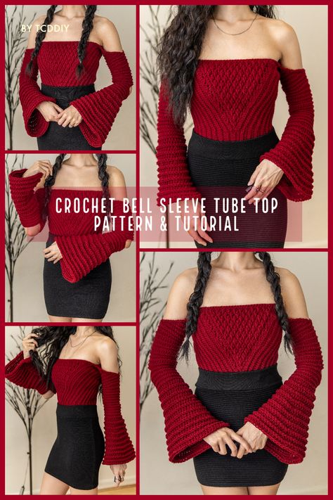 Tube Top Pattern, Cute Valentines Day Outfits, Crochet Bell Sleeve, Crop Top Pattern, Crochet Clothes For Women, Crochet Fashion Patterns, Crochet Clothes Patterns, Crochet Shirt, Creation Couture