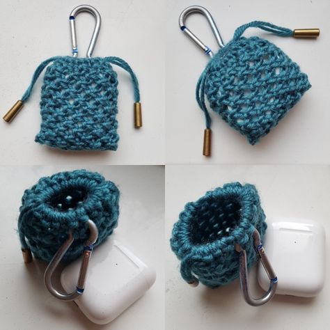 Macrame Earpods Case, Airpod Bag Crochet, Macrame Airpod Case, Airpod Pouch Crochet, Dog Poop Bag Holder Diy, Free Crochet Socks, Macrame Mini, Ear Pods, Simpul Makrame