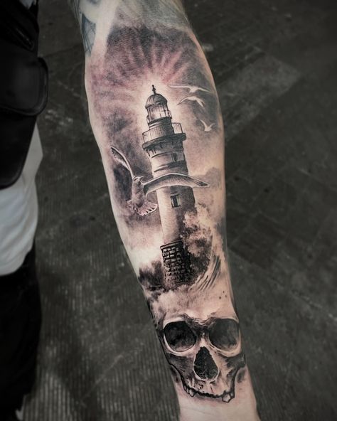 Helping sailors avoid their demise. Day 3 at the @barcelonatattooexpo @baumfest #lighthouses #lighthouse #lighthousetattoo #skull #skulltattoo #nautical #nauticaltattoo #nautica #realism #realismtattoo #bng #blackandgreytattoo Lighthouse Tattoos, Lighthouse Tattoo, Skull Light, Men Tattoos, Nautical Tattoo, Sketch Tattoo Design, Sketch Tattoo, Sleeve Ideas, Cute Tattoos For Women