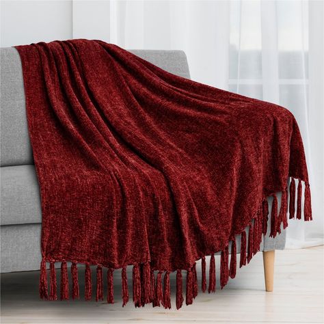 PAVILIA Chenille Tassel Fringe Throw Blanket | Velvety Texture Decorative Throw for Sofa Couch Bed | Soft Silky Cozy Lightweight Knitted Throw | Blue 50 x 60 Inches - Walmart.com - Walmart.com Fringe Throw Blanket, Sofa Bed Living Room, Red Throw Blanket, Chenille Blanket, Fringe Throw, Red Throw, Chenille Throw, Red Bedding, Blanket For Couch