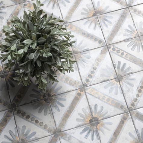 EliteTile Harmonia 13" x 13" Ceramic Patterned Wall & Floor Tile | Wayfair Blue And White Floor Tile, Tiles Bathroom Floor, Artist Cottage, Patterned Wall, Vintage Industrial Design, Tile Ceramic, Best Floor Tiles, Merola Tile, Tile Saw