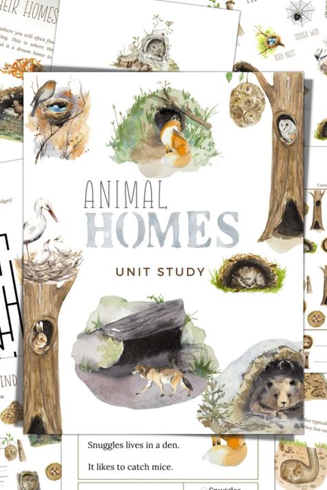 ANIMAL HOMES Unit Study, Nature Study, Science, Handwriting, Homeschool Printable Unit Studies For Kindergarten, Animal Classification Project, Science Handwriting, Mammal Unit Study, Animals And Their Homes, Science Homeschool, Science Unit Studies, Animal Homes, Study Science