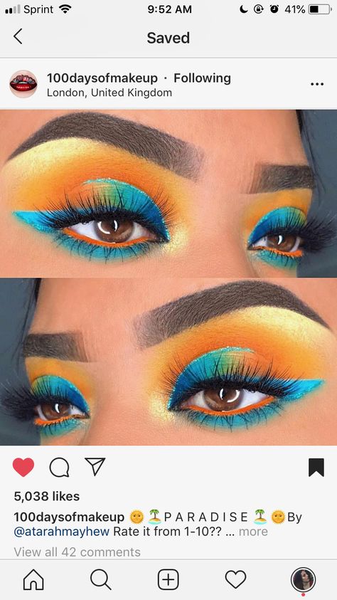 Orange And Blue Makeup, Mua Life, Fish Makeup, Dramatic Wedding Makeup, Makeup Masterclass, Winky Face, Blue Eyeshadow Looks, Vibrant Makeup, Nails Orange