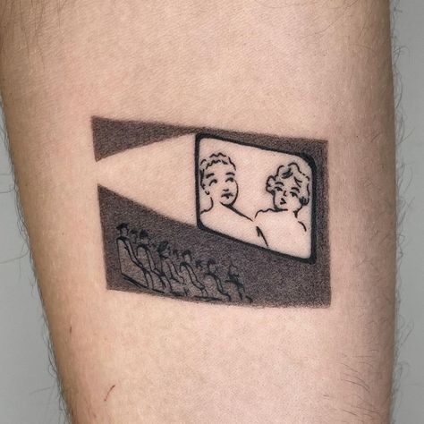 𝔎𝔜𝔏𝔈 𝔈𝔑𝔊𝔏𝔄𝔑𝔇 on Instagram: “Movie theatre tattoo” Friends Couch Tattoo, Movie Theater Tattoo, Theater Tattoos, Theater Tattoo Ideas, Theatre Tattoo Ideas, Theater Tattoo, Theatre Tattoo, Tats Ideas, Instagram Movie