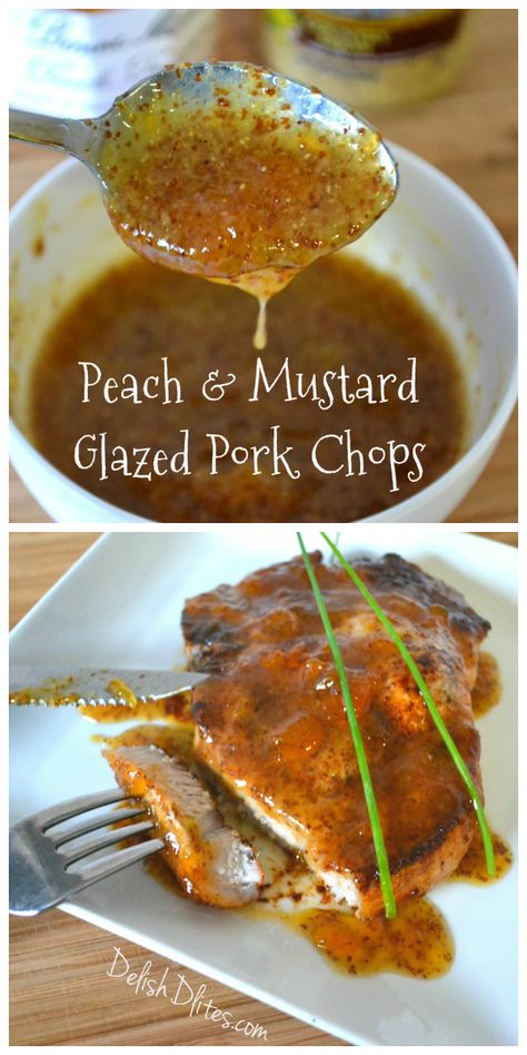 Mustard Glazed Pork Chops, Glazed Pork Chops Recipes, Glazed Pork Chops, Glazed Pork, Chop Recipes, Juicy Peach, Pork Ham, Pork Glaze, Pork Dinner