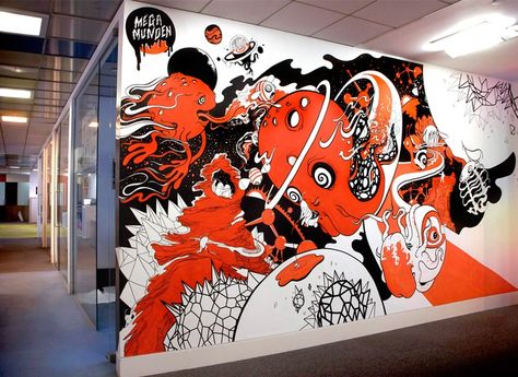 Art Wall? Doodle Wall, Office Mural, Street Mural, Graffiti Murals, Art Therapy Activities, Murals Street Art, Graffiti Wall Art, Mural Design, Graffiti Wall