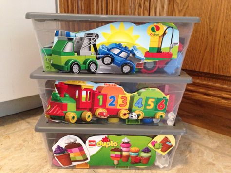 Lego Duplo storage bins Lego Duplo Organization, Lego Duplo Storage Ideas, Megablocks Storage Ideas, Duplo Organization, Lego Duplo Storage, Duplo Storage Ideas, Duplo Storage, Parent Room, Lego Storage Solutions