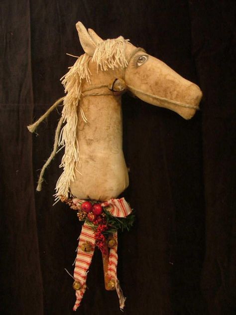 Primitive Folk Art Christmas Stick Horse E by JanelleFrancine Woodland Crafts, Crafts Nature, Folk Art Christmas, Stick Horses, Magic Christmas, Baby Nurseries, Primitive Doll, Prim Christmas, Horse Crafts