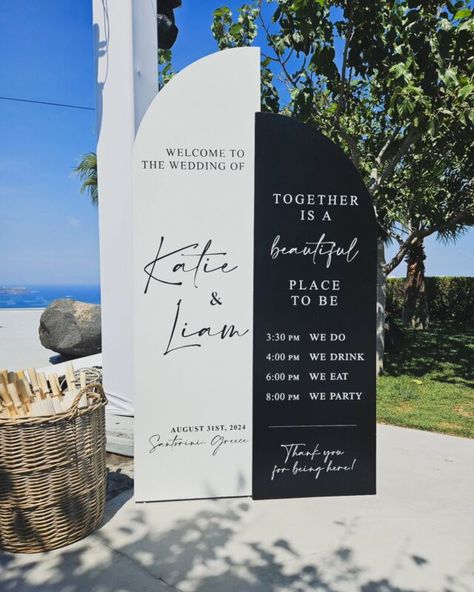 Wedding welcome sign boards are an essential part of your wedding decor, setting the tone for the event and greeting your guests as they arrive.<br>
<br>
❗This boards can be customized to match your wedding theme, colors, and personal style.<br>
<br>
Wedding planning @weddingplannergreece<br>
<br>
#weddingwelcomesign #welcomesign #weddingrentals #weddingdecor #elegantweddings #tablesetting #weddinginspiration #bridalmenu #weddingplanning  #dreamwedding #wedding #rentals #weddingsetup #weddingdecorations #partyrentals #weddingrentals #weddingdecor #weddingplanner #eventrentals #eventdecor #santorini #santoriniwedding #weddingstationary  #tablescape Sign Boards, Palm Spring, Santorini Wedding, Wedding Set Up, Wedding Theme Colors, Wedding Welcome Sign, Wedding Rentals, Seating Chart Wedding, Wedding Welcome Signs