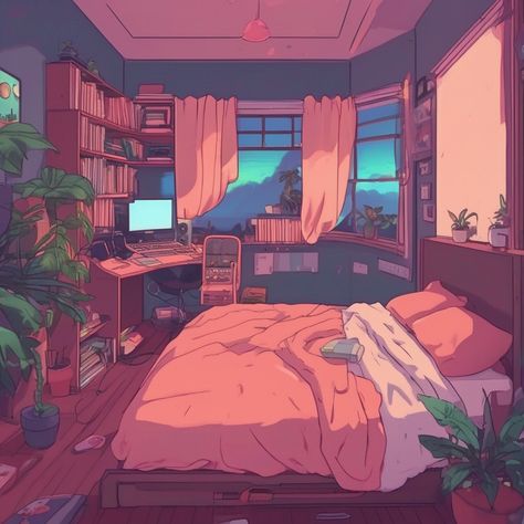 Lofi Bedroom Aesthetic, Lofi Girl Aesthetic, Animation Bedroom, Lofi Bedroom, Ethereal Places, Lofi Girl, Lofi Aesthetic, Bedroom Aesthetic, Girl Room