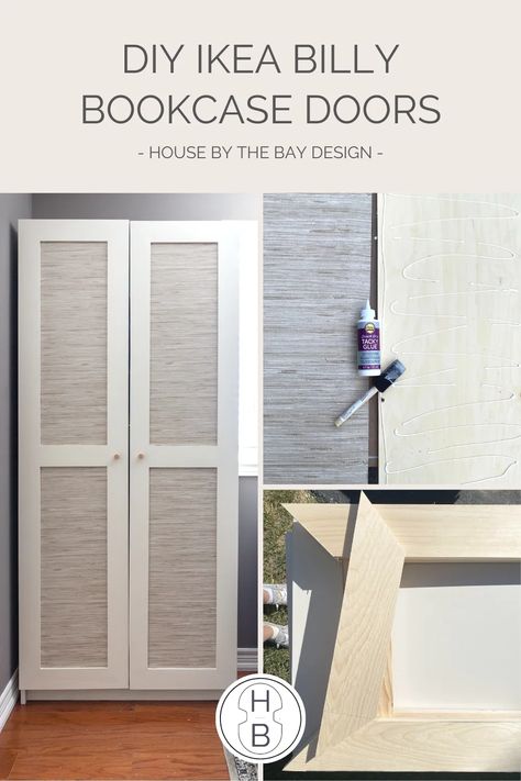 DIY Bookcase Doors | House by the Bay Design Adding Door To Bookcase, How To Make Doors For A Bookcase, Add Doors To Billy Bookcase, Updating Cupboard Doors, Billy Bookcase Doors Diy, Adding Doors To Bookshelf, Make Doors For Bookcase, Adding Doors To Billy Bookcase, Doors On Bookcase Diy