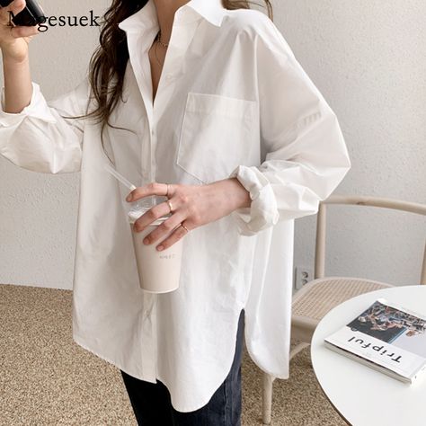 2023 Elegant White Sulfur Sleeve Blouse Women Rise Up Cotton Shirt Fashion Casual Office 11456 Blouses & Shirts - AliExpress Sign in|Join Cotton Shirts Women Casual, Women Shirts Blouse Casual, Ladies Long Top, Women White Blouse, White Shirts Women, Shirts Women Fashion, Oversize Women, Collars For Women, Loose Blouse