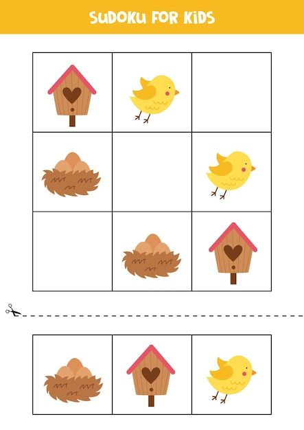 Sudoku with cute spring birds and nest f... | Premium Vector #Freepik #vector #worksheet #kids-puzzle #kids-worksheet #sudoku Birds Worksheets For Kids, Spelling Games For Kids, Birds For Kids, Spring Worksheet, Kids Handwriting Practice, Kids Worksheet, Cartoon Butterfly, Baby Learning Activities, Spring Preschool